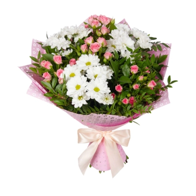 Букет «Волшебный сад» – гармония кустовых роз и белоснежных хризантем Самара Самарская область Букет «Волшебный сад» – гармония кустовых роз и белоснежных хризантем Самара Самарская область