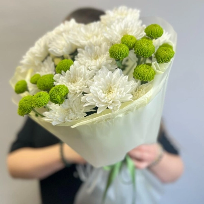 Эксклюзивный букет «Филин Грин» – сочетание белых и зеленых хризантем Самара Самарская область Эксклюзивный букет «Филин Грин» – сочетание белых и зеленых хризантем Самара Самарская область