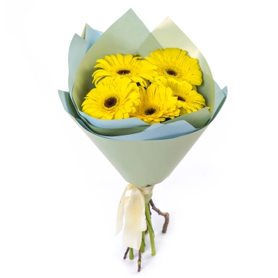 Яркий букет из 5 жёлтых гербер – как кусочек солнца в ваших руках Самара Самарская область Яркий букет из 5 жёлтых гербер – как кусочек солнца в ваших руках Самара Самарская область